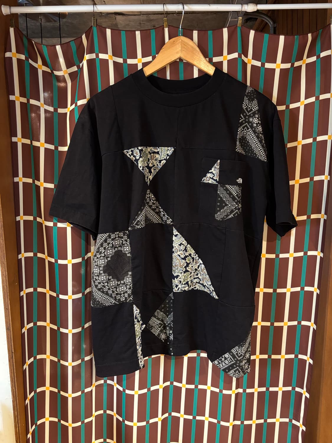 노스페이스 퍼플라벨 패치워크 블랙 반팔 티셔츠 상품이미지1