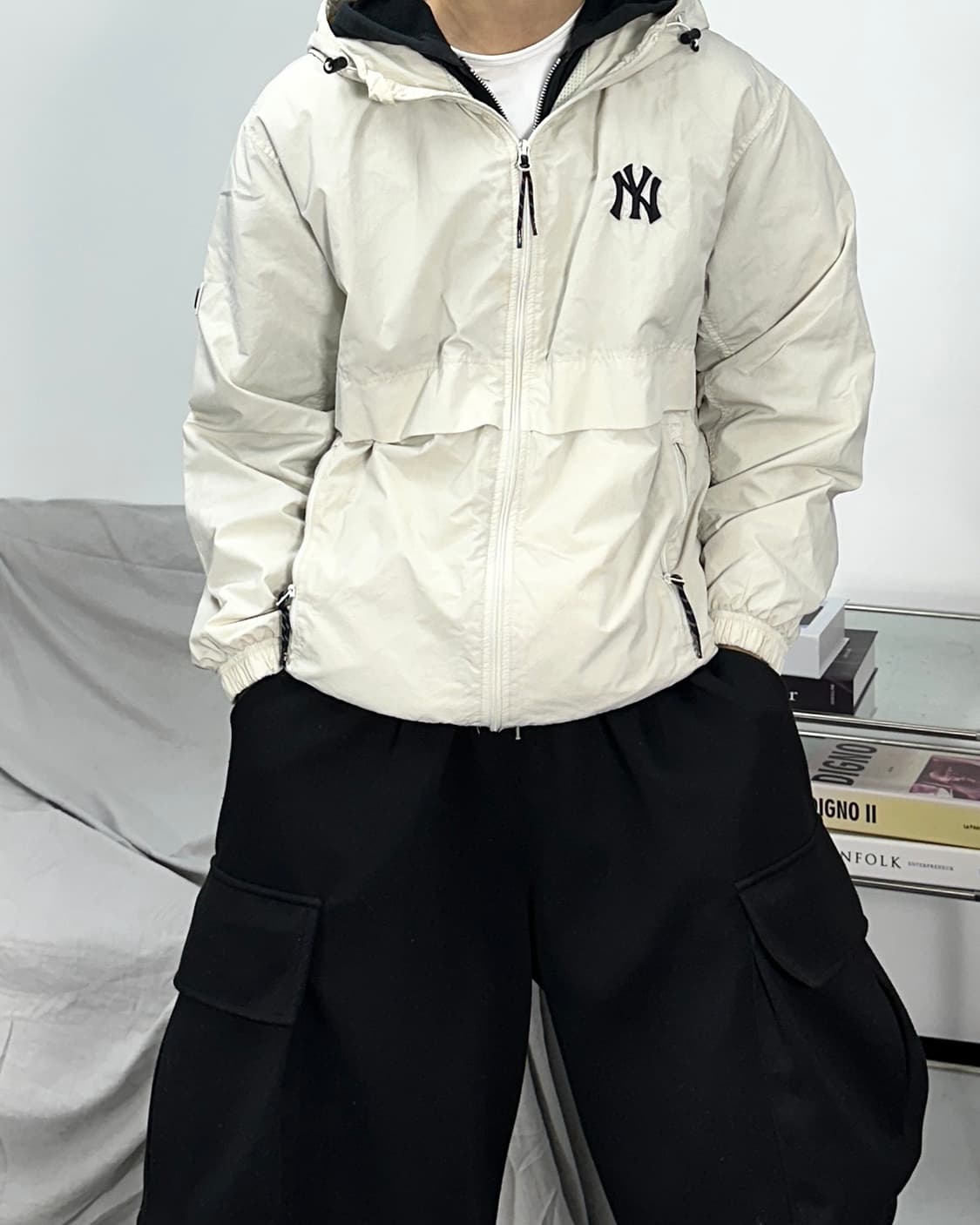 MLB 뉴욕 양키스 크림 후드 바람막이 M 상품이미지1