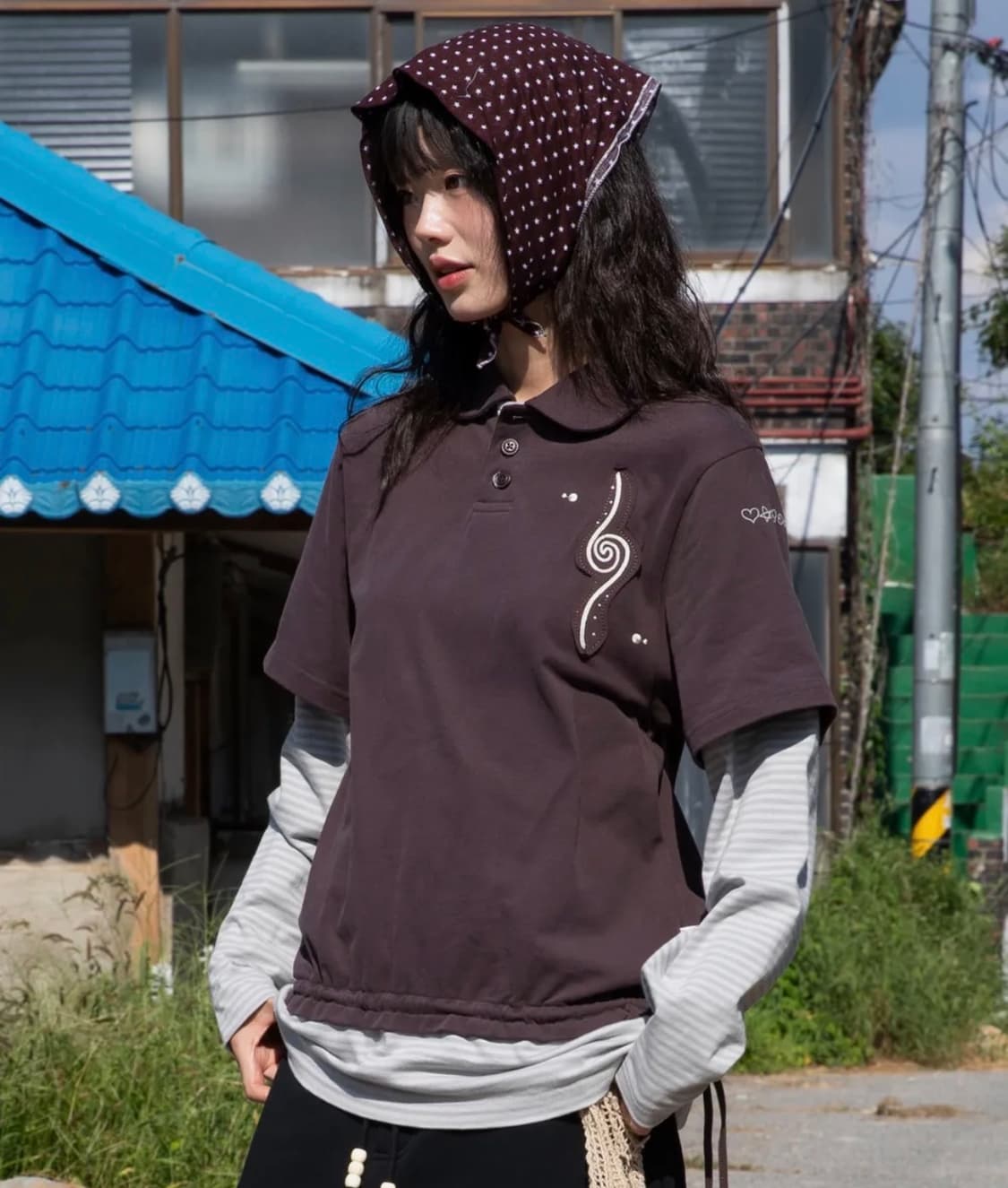 WXT070 모넬로 레이어드 스트라이프 롱슬리브 (BROWN) 상품이미지2