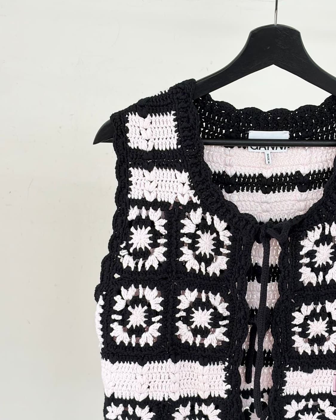 가니 블랙 핑크 소프트 코튼 크로셰 베스트  상품이미지2
