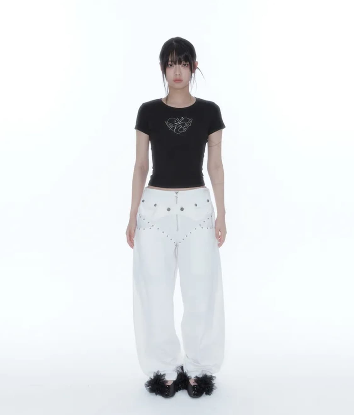 카시코 Belt Rivet Oval Pants Off White 상품이미지1