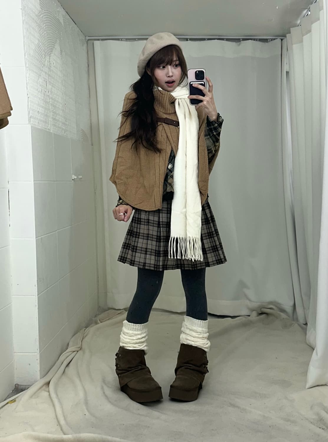 베이지 케이프 코트 니트 모리걸 겨울 코디세트 상품이미지3