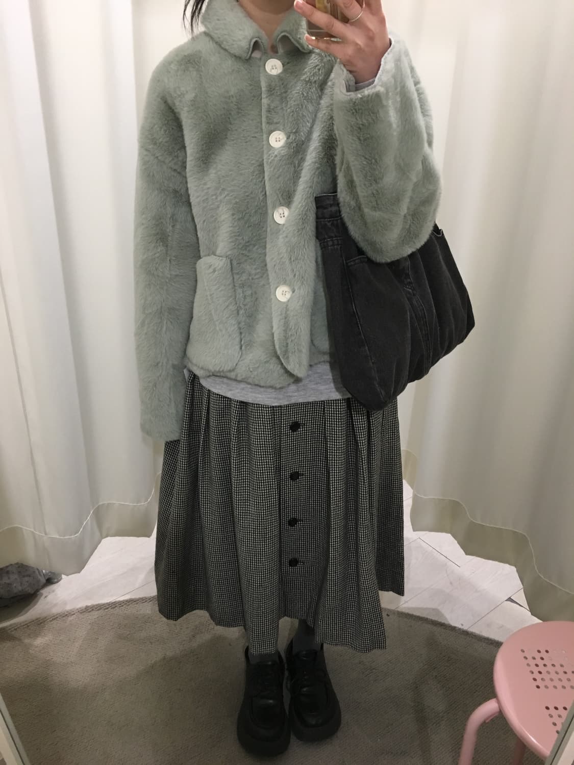 체크 버튼 플리츠 스커트 상품이미지4