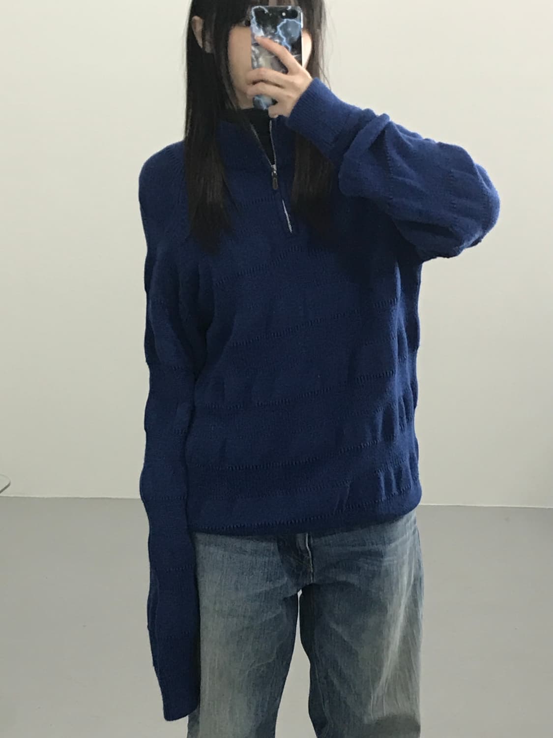 제이프레스 반 집업 네이비 니트 상품이미지1