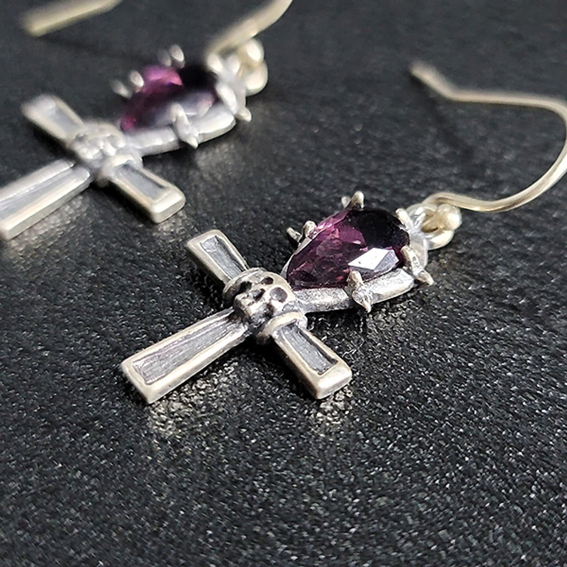 데스 페탈 실버 귀걸이 피어싱 은 남자 여자 명품 고딕 앙크 해골 십자가 상품이미지3