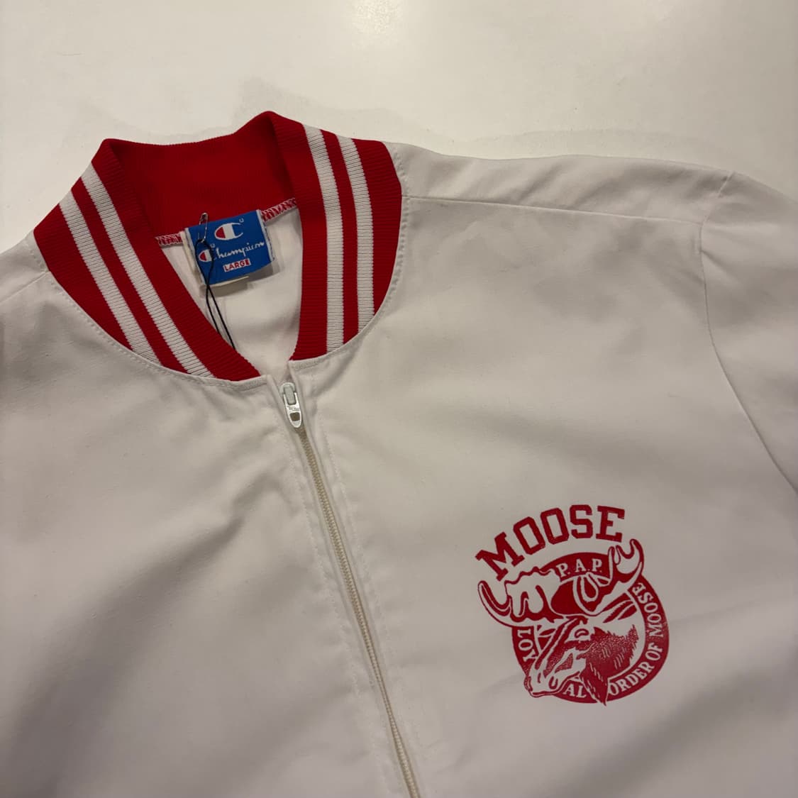 [L] 70s 챔피온 USA MOOSE 자켓 화이트/레드 빈티지 D653 상품이미지3