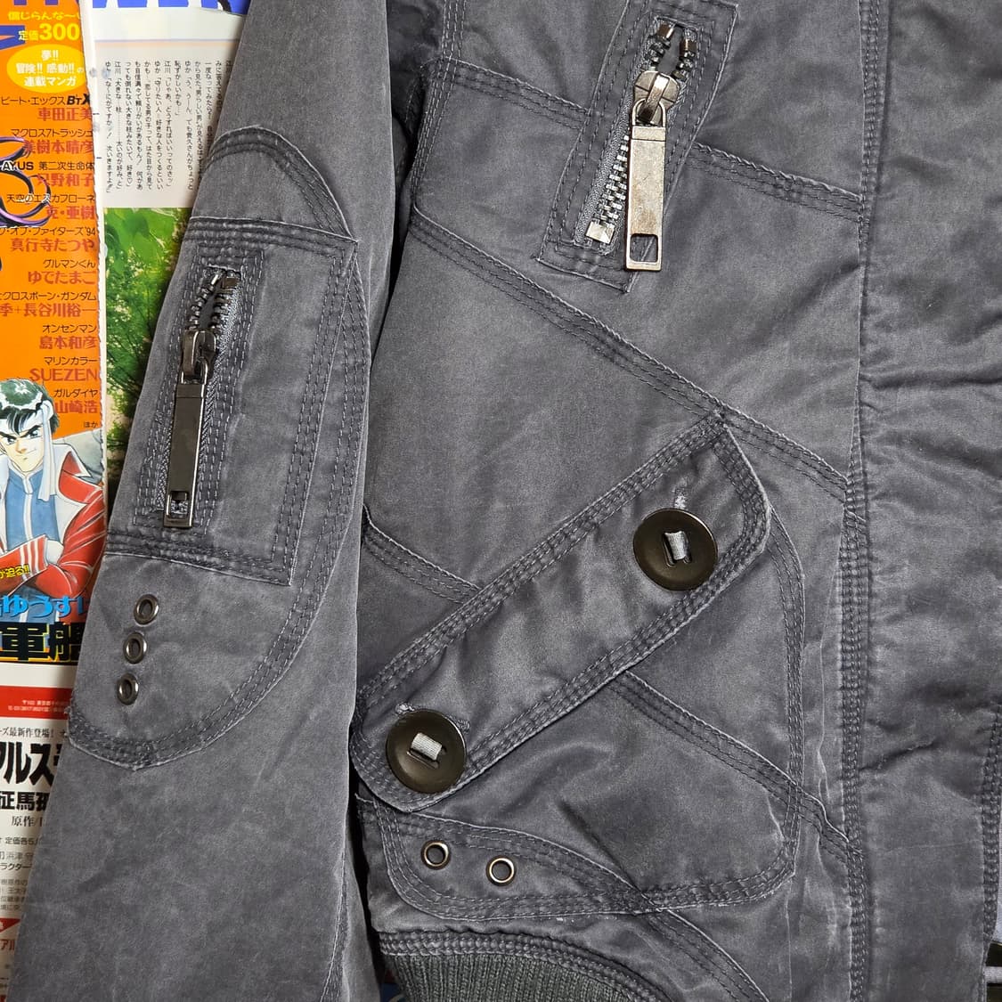 빈티지 워싱 차콜 MA-1 패디드 누빔 하이넥 점퍼 상품이미지4