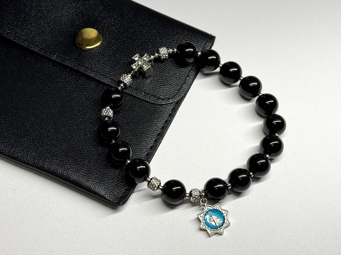 (핸드메이드) 천연석 오닉스 아더 포인트 묵주 팔찌 상품이미지1