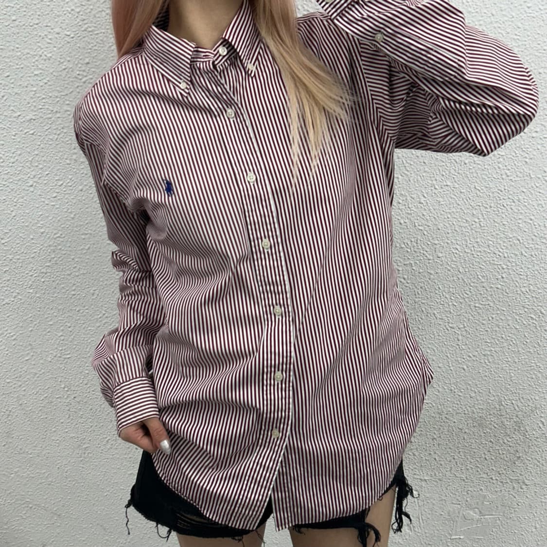 폴로 랄프로렌 블루포니 레드 스트라이프 셔츠 M 상품이미지2