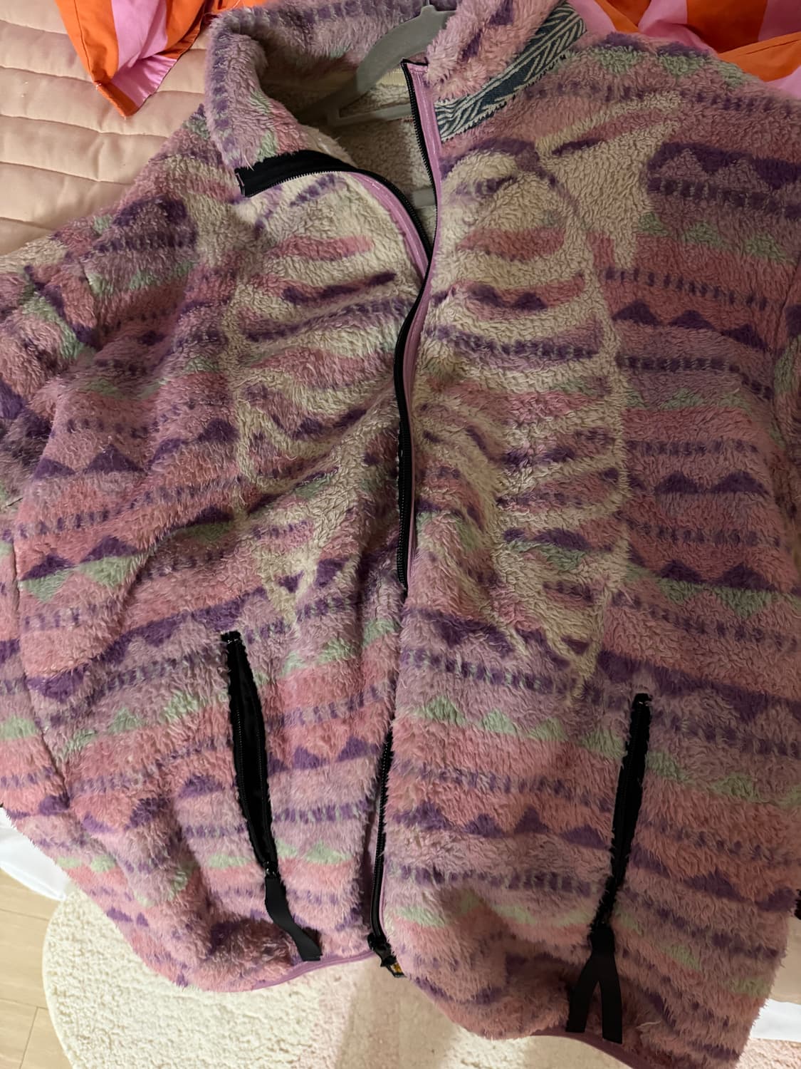 캐피탈 애슐랜드 스트라이프 앤 본 플리스 집 블루종 핑크 상품이미지2