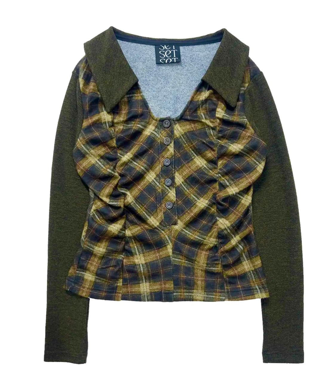 쎄쎄쎄 라비린스 체크 셔링 탑 옐로우 카키  상품이미지1