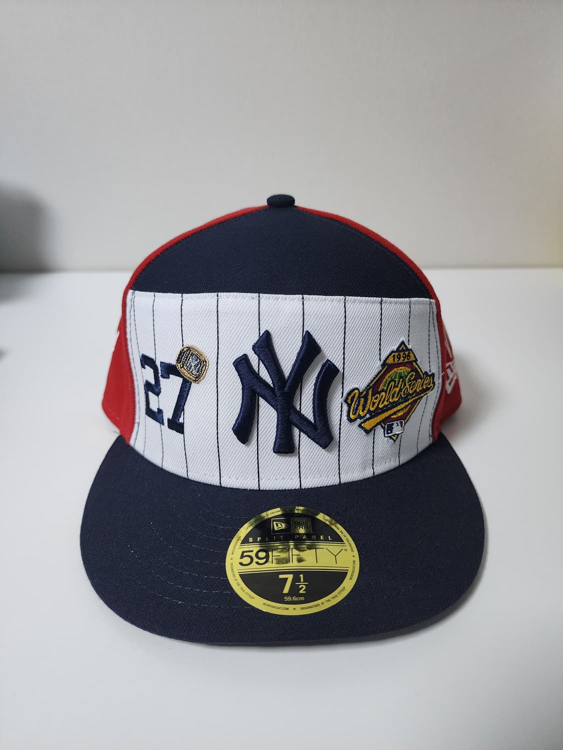 뉴에라 MLB 뉴욕 양키스 스크립트 스플릿 패널 피티드캡 화이트/네이비 상품이미지1