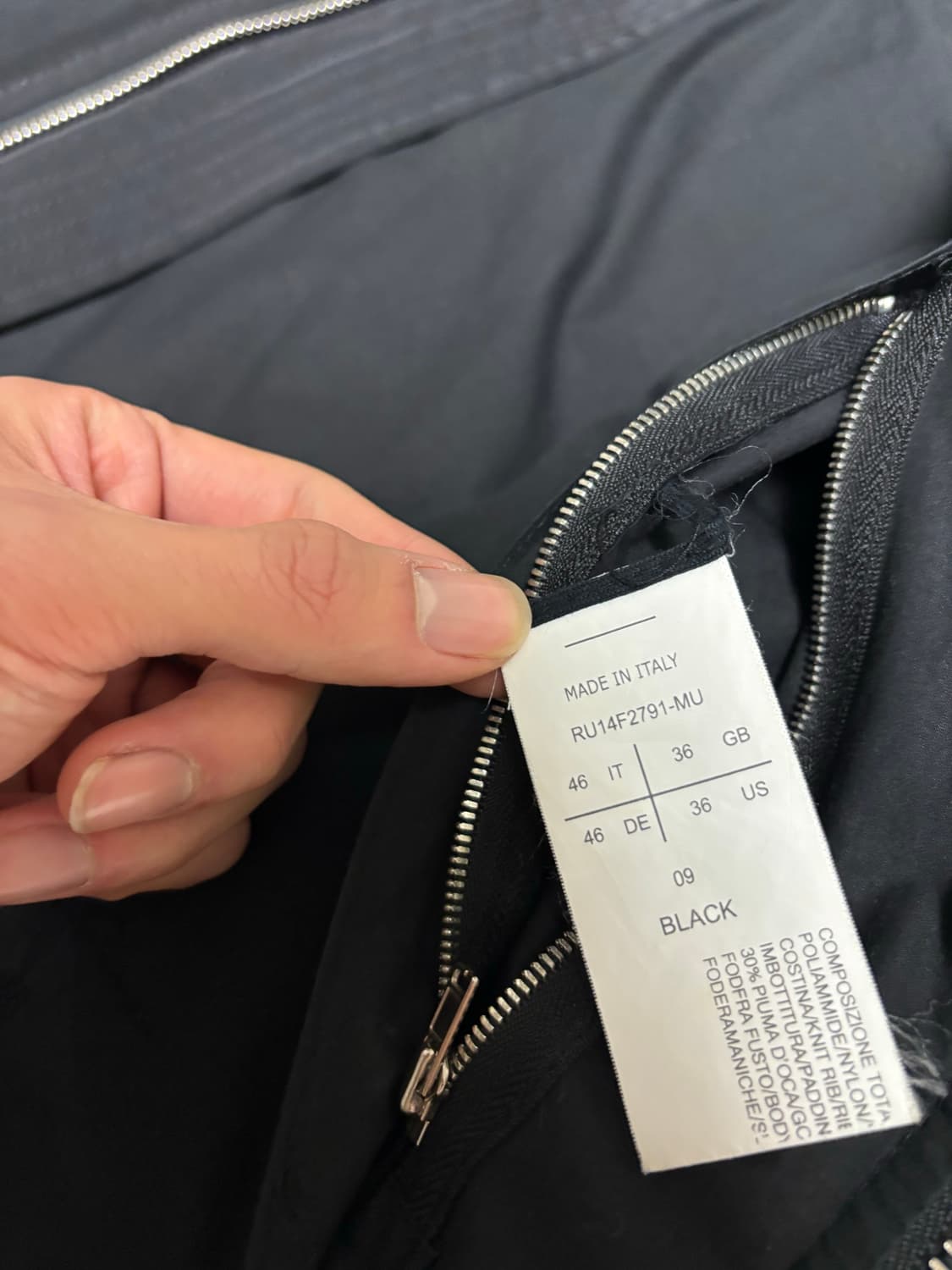 [정품] 릭오웬스 텐꼬르소코모 블랙 봄버 구스다운 ma-1자켓 46사이즈 상품이미지6