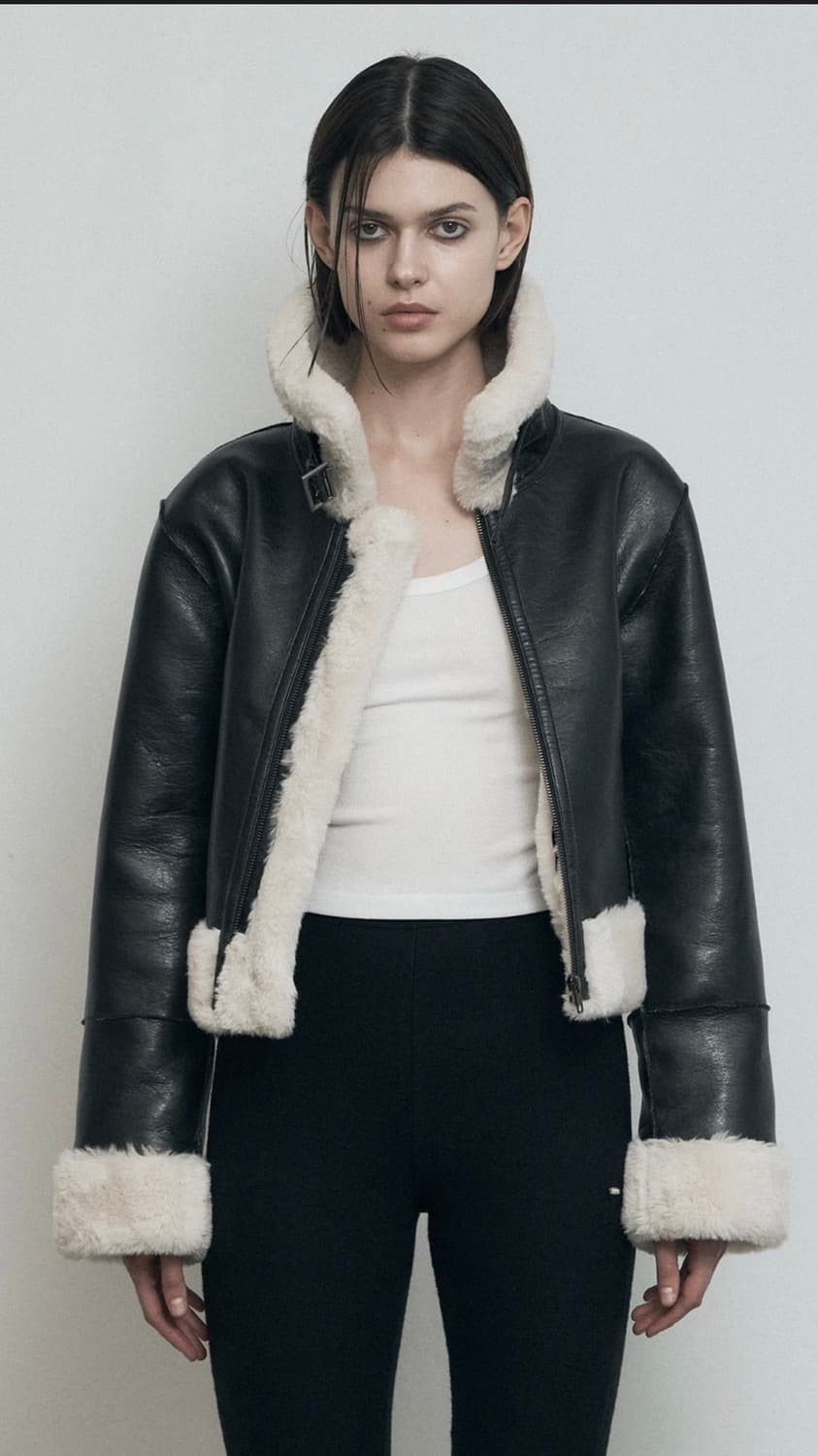 보헤미안서울 슬림핏 시어링 무스탕 블랙 상품이미지3