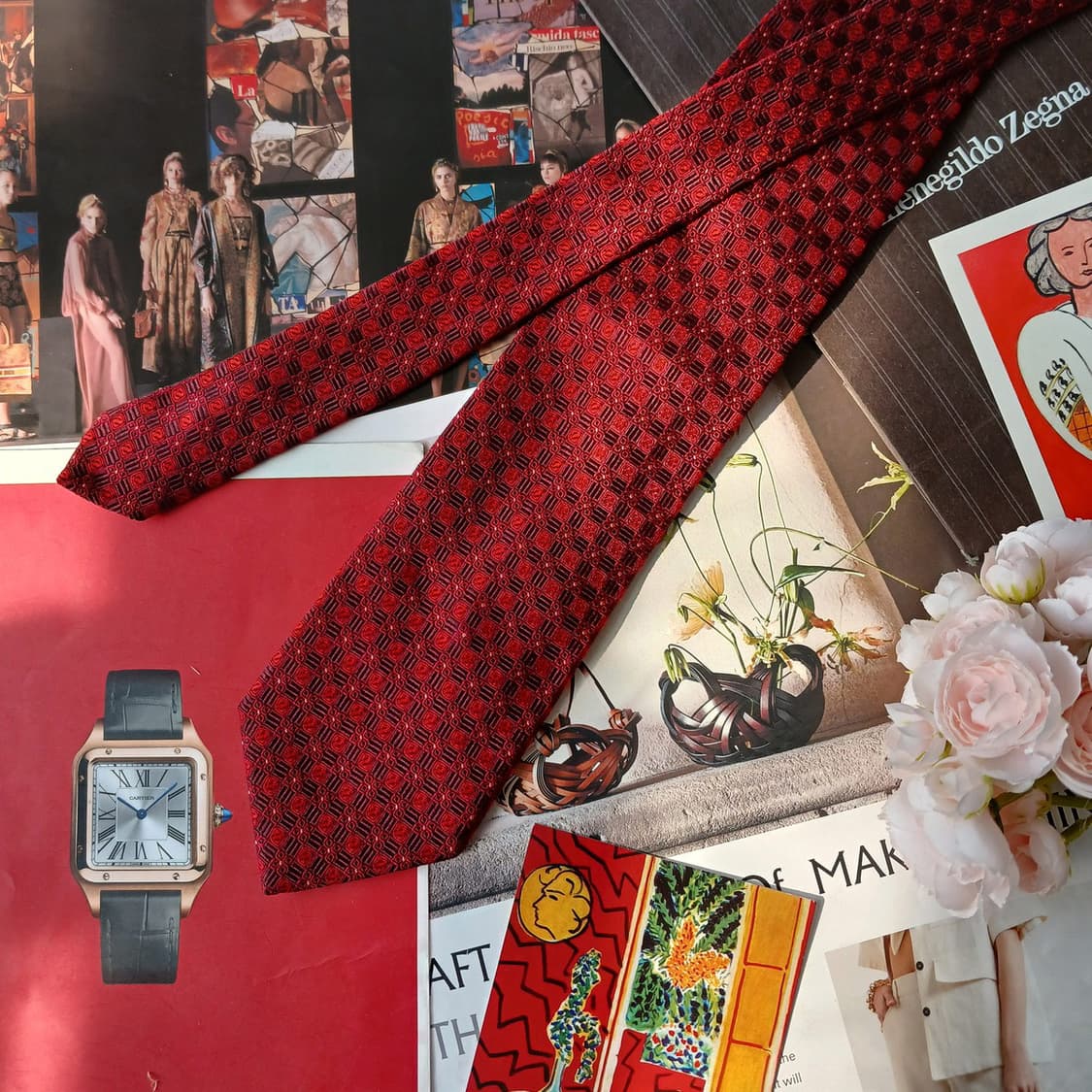 제냐 실크 레드 자카드 넥타이 9.4cm A+등급 A19622
 상품이미지4