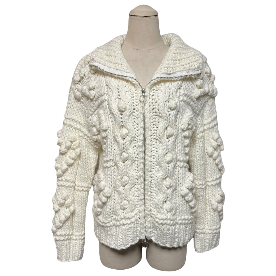 3671 아이보리 루즈핏 투웨이 폼폼 니트집업 니트가디건 상품이미지1