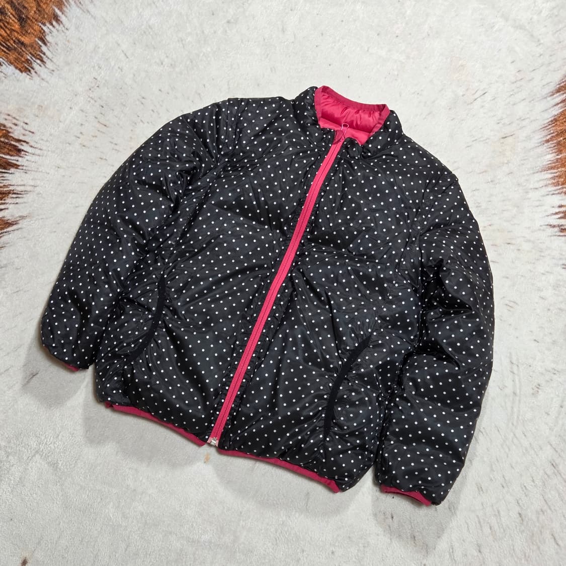 빈티지 블랙 핑크 도트 리버시블 경량패딩  상품이미지1