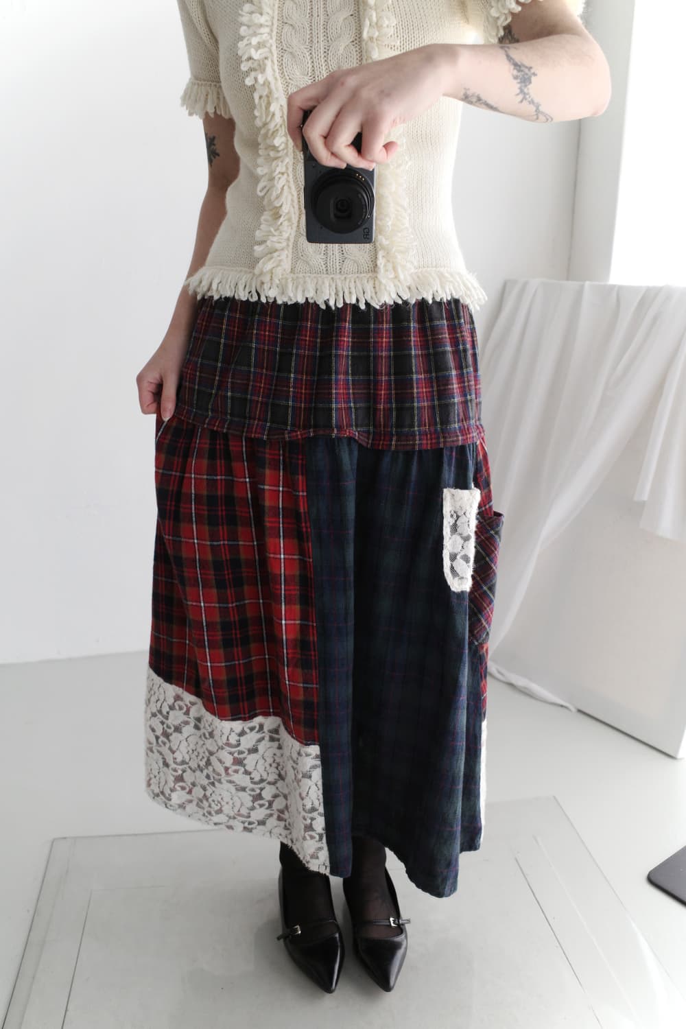 lace check pocket skirt  상품이미지5