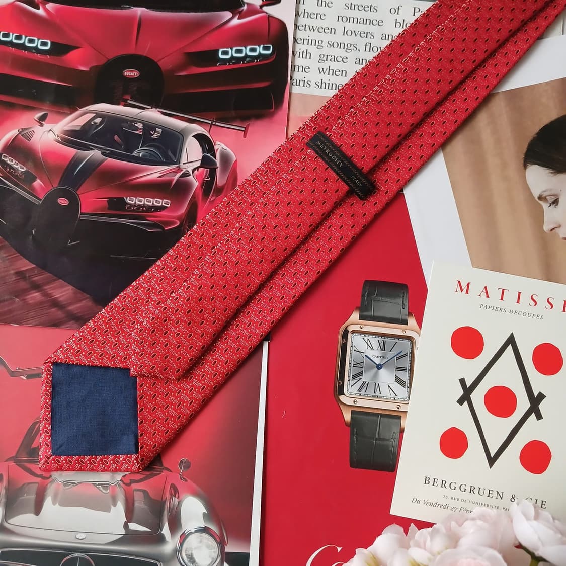 메트로시티 실크 레드 이니셜 자수 넥타이 8.7cm A+등급 A19262 상품이미지4