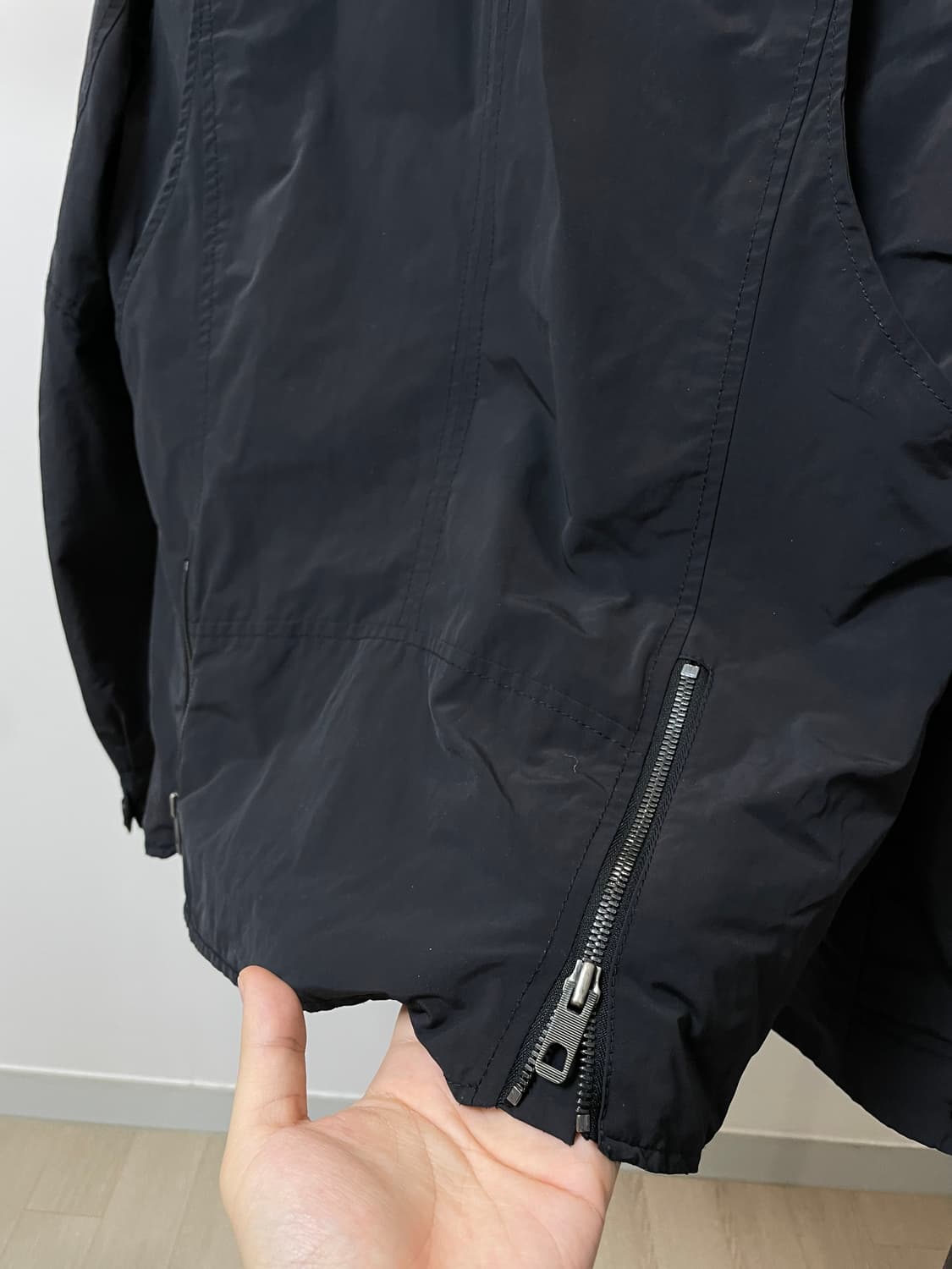 (100) Time 타임 사선 지퍼 히든후드 블루종 자켓 상품이미지5