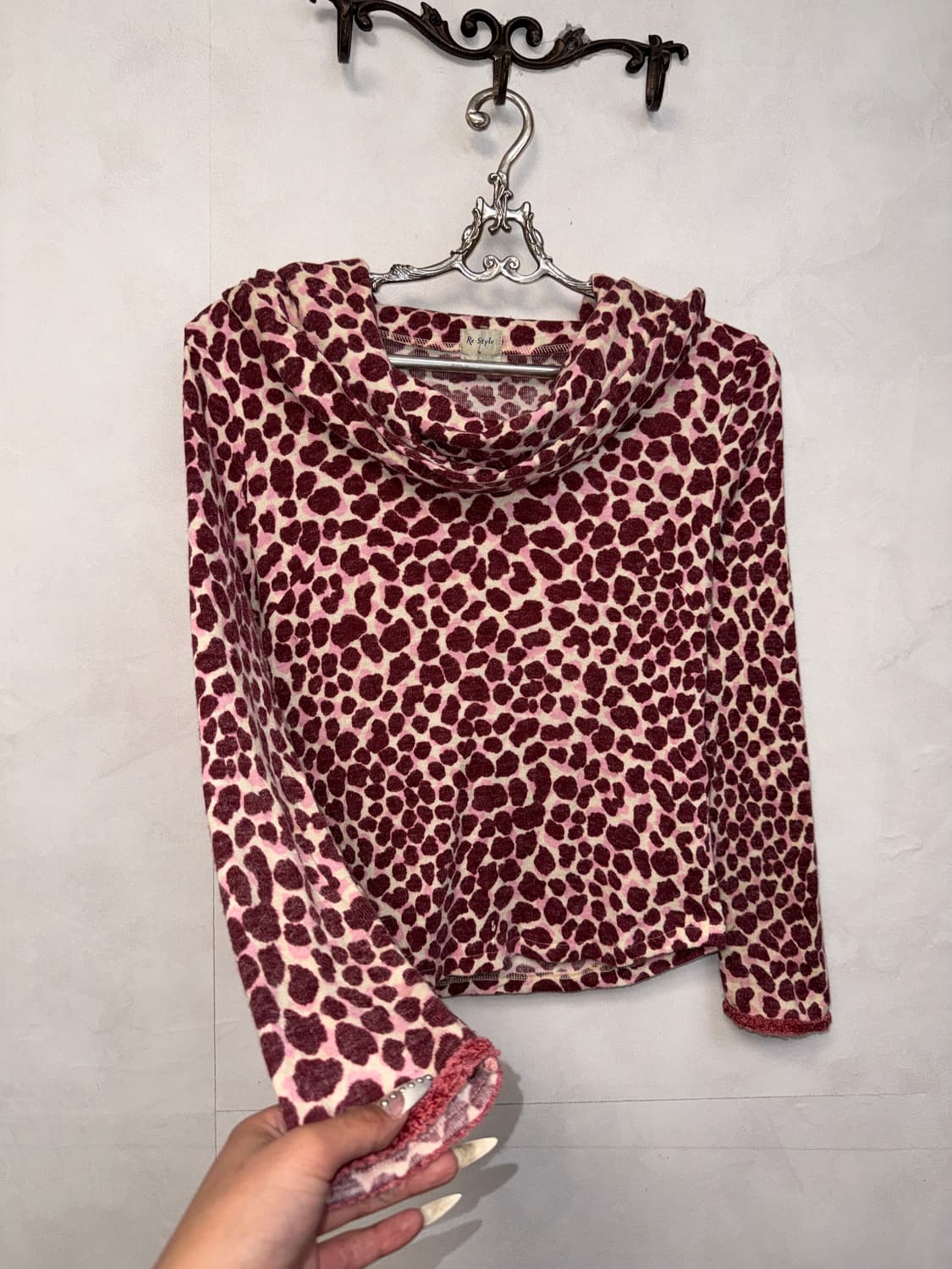Cherry pink leopard hood knit 상품이미지5