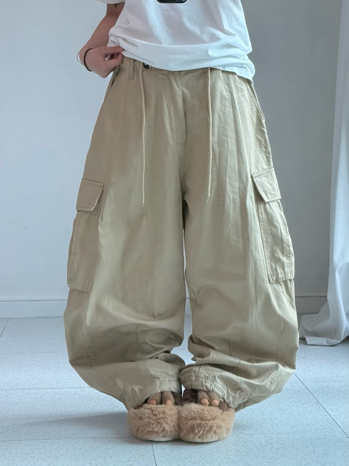 빈티지 베이지 와이드 카고팬츠 상품이미지1