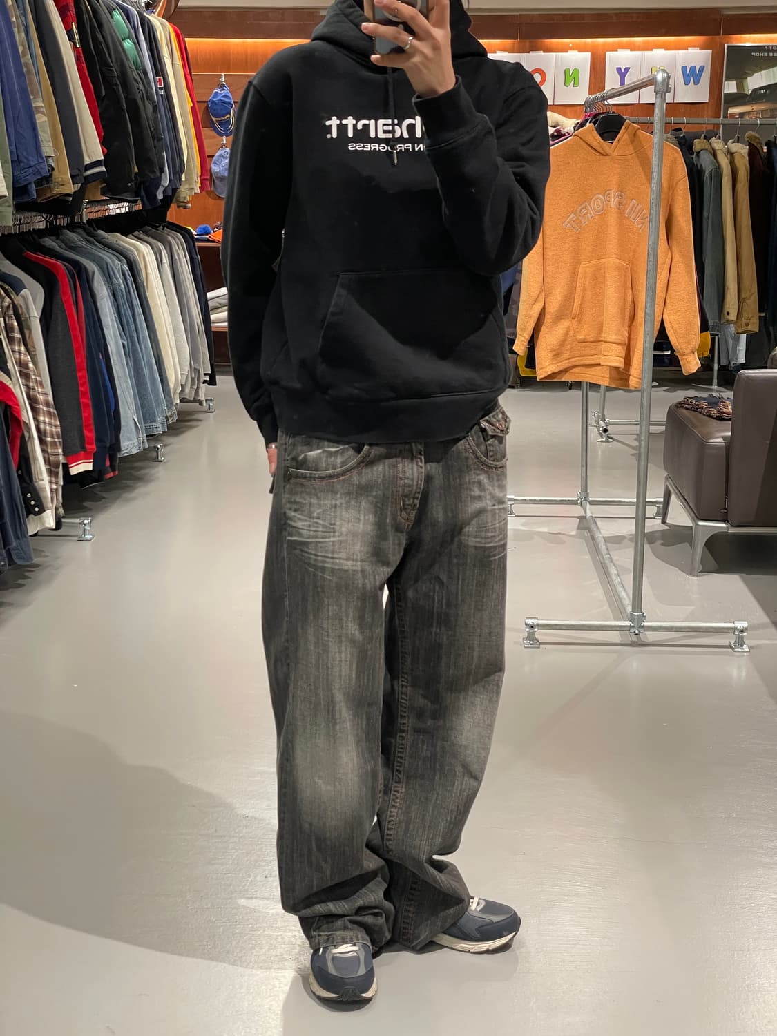 빈티지 스트레이트핏 흑청 데님 팬츠    상품이미지1