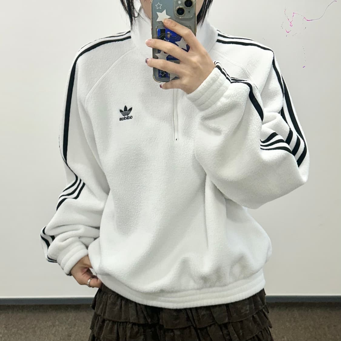 Adidas 아디다스 파이어버드 화이트 후리스 반집업 상품이미지2