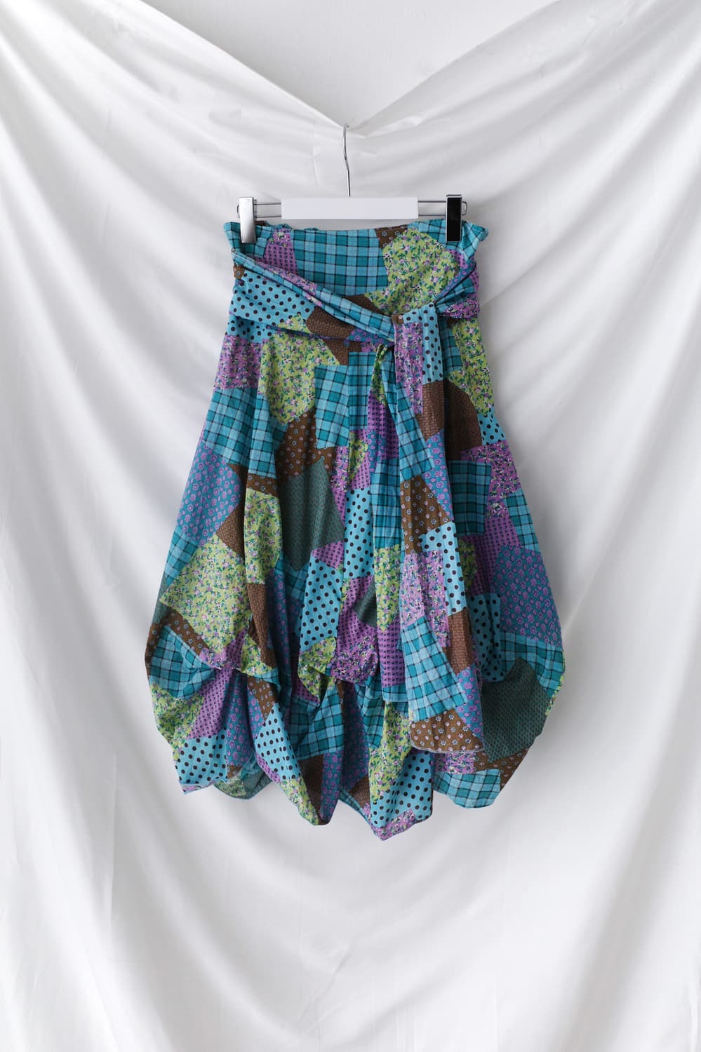 check flower patchwork balloon skirt 상품이미지1