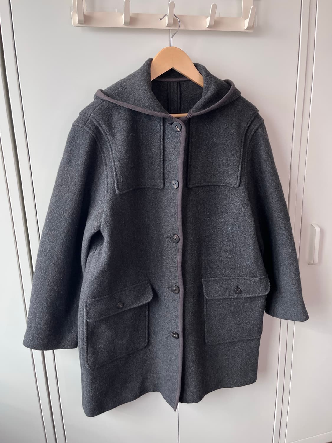 Mademoiselle non non 그레이 후드 울 버튼 롱코트 상품이미지6