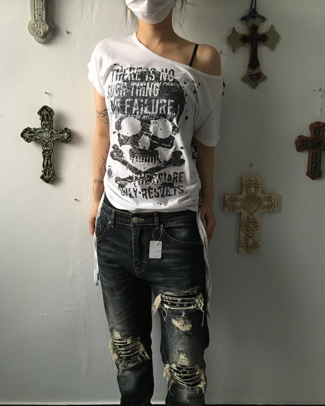 Side shirring skull printing t shirt 상품이미지1