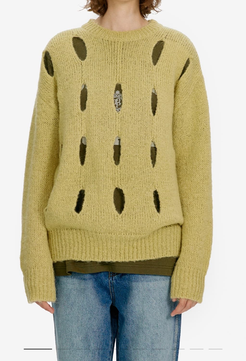 MOHAIR CUT OUT KNIT TOP YELLOWISH GREEN 상품이미지2