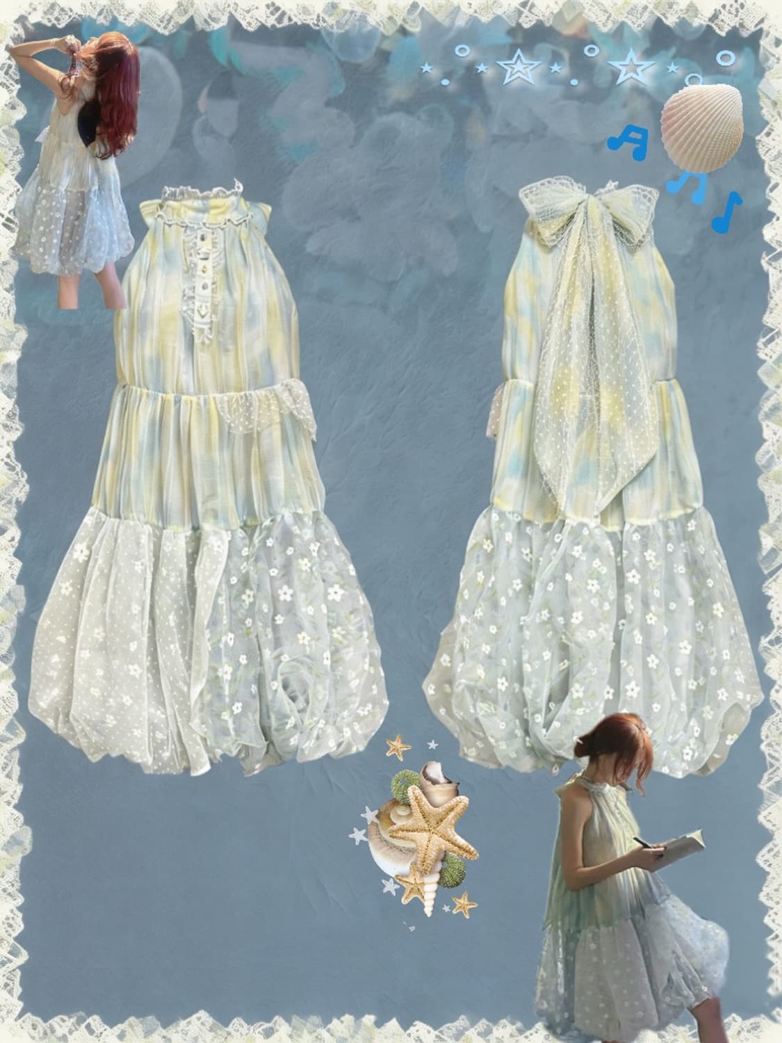 로즈아일랜드 해파리 연청 언밸런스 패치 홀터 원피스 fairycore 상품이미지1