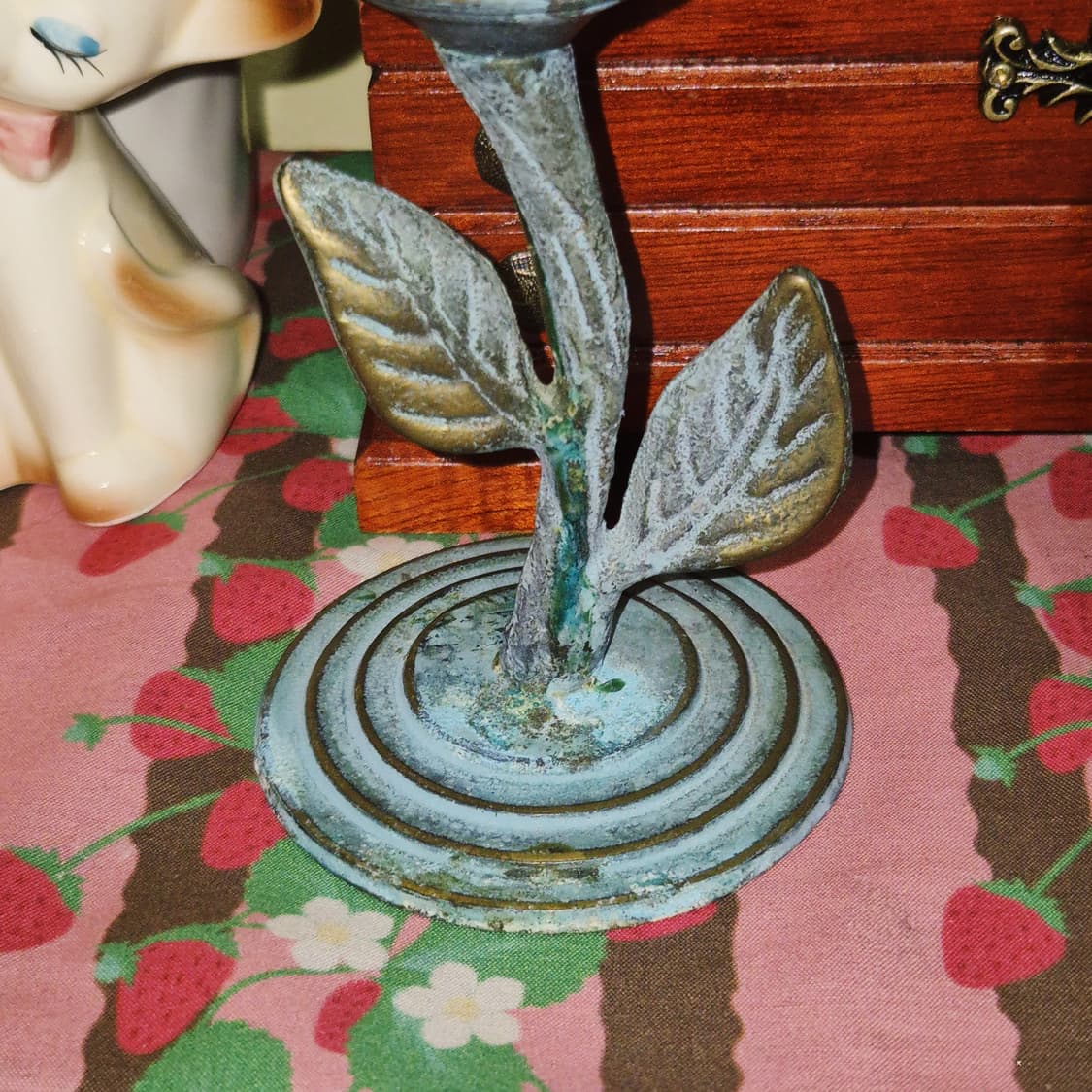 80s 엔틱 핑크 불투명 장미 촛대 상품이미지7