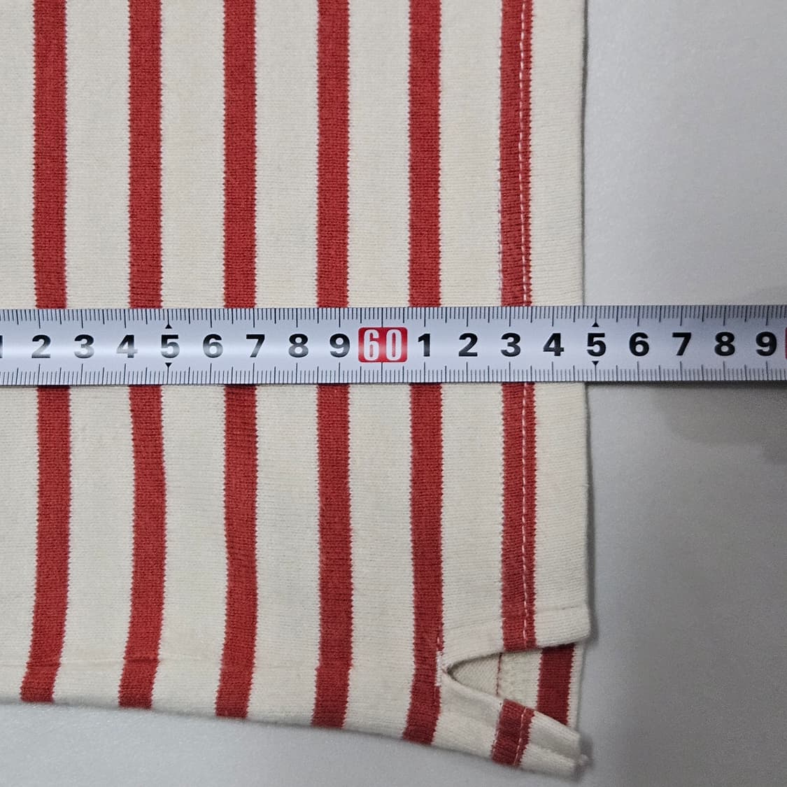 여성 무인양품 보트넥 스트라이프 티셔츠 오렌지 아이보리 상품이미지5