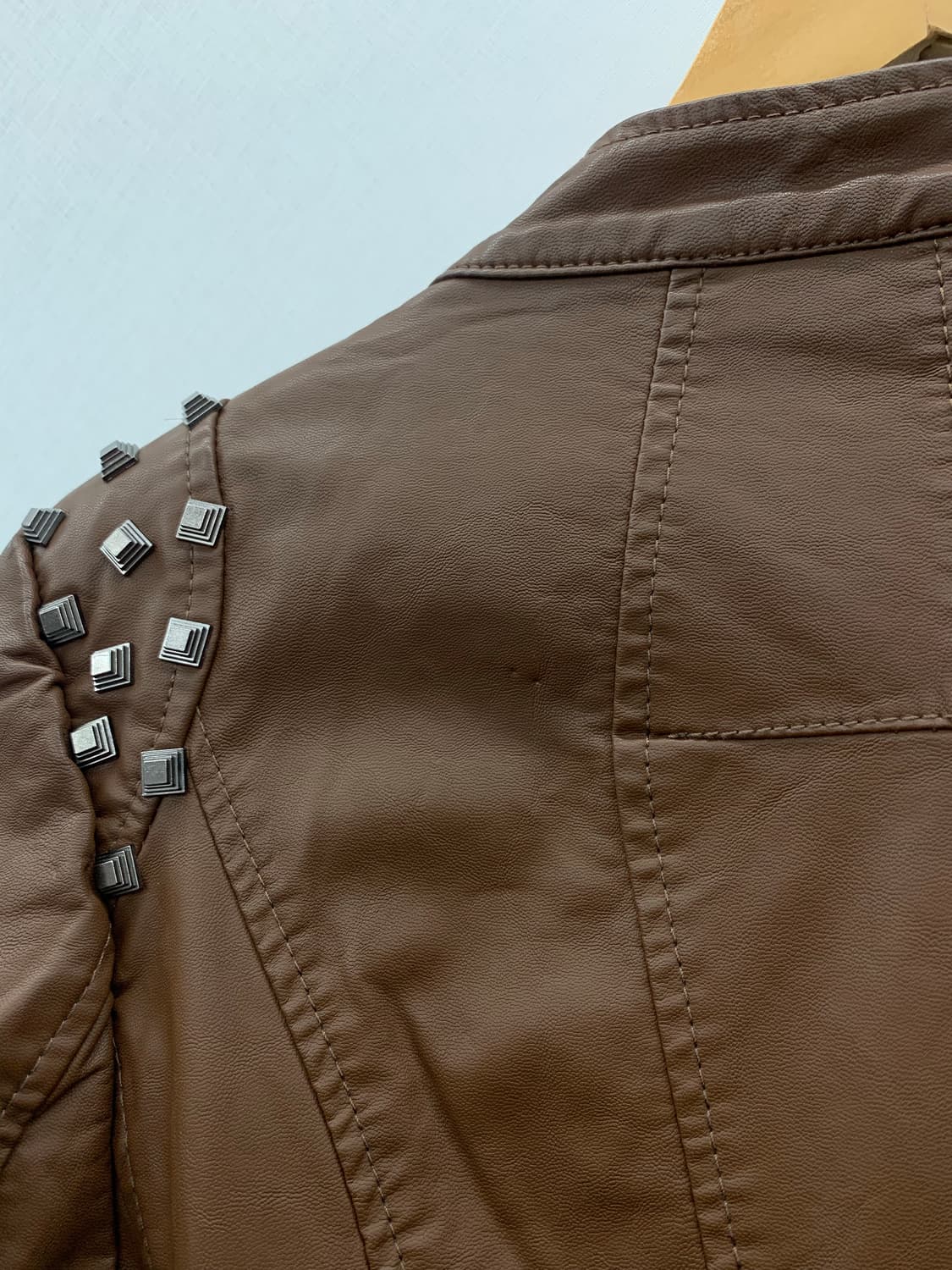 브라운 레쟈 절개 커팅 라이더 자켓 상품이미지6