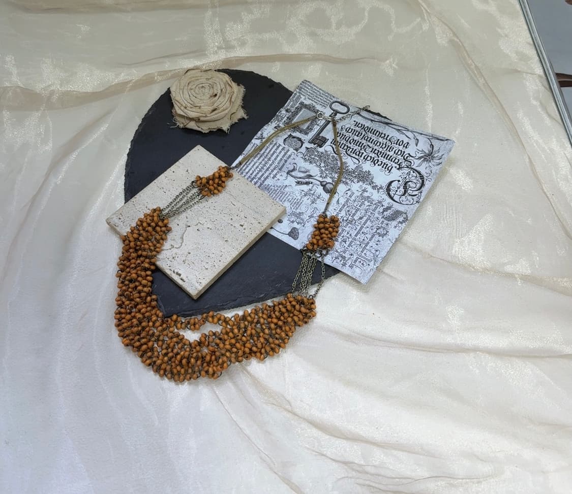 빈티지 오렌지  우드 체인 태슬 목걸이 상품이미지2