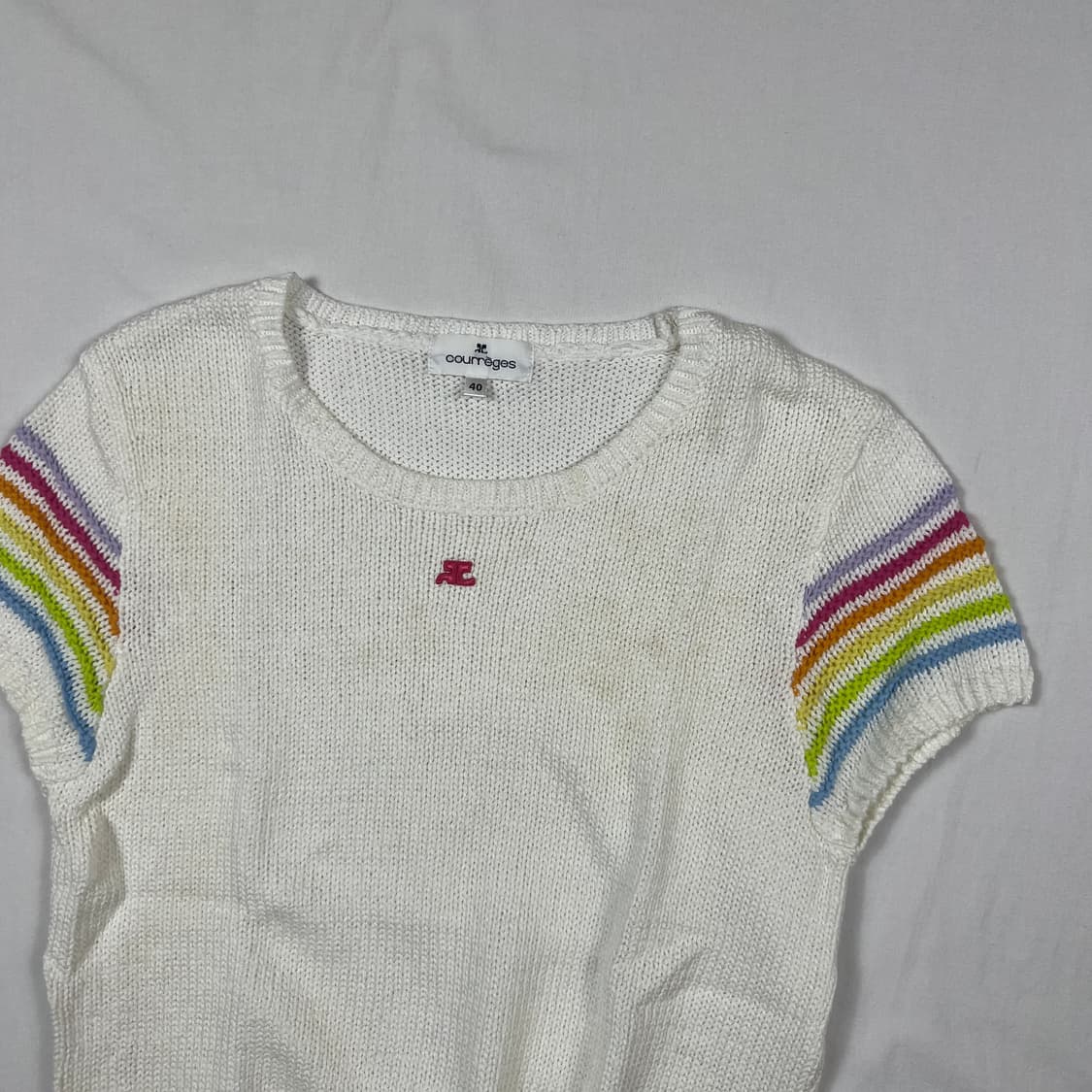 90‘s 꾸레쥬 꾸레주 courreges 로고 레인보우 반팔 니트 티셔츠 상품이미지2