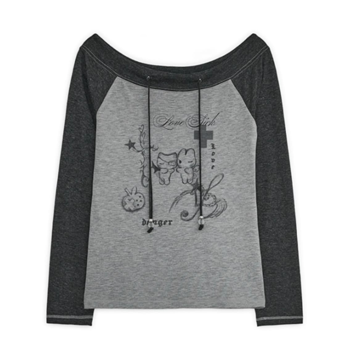 허그유어스킨 러브 시크 드로잉 오프숄더 탑 차콜 상품이미지1