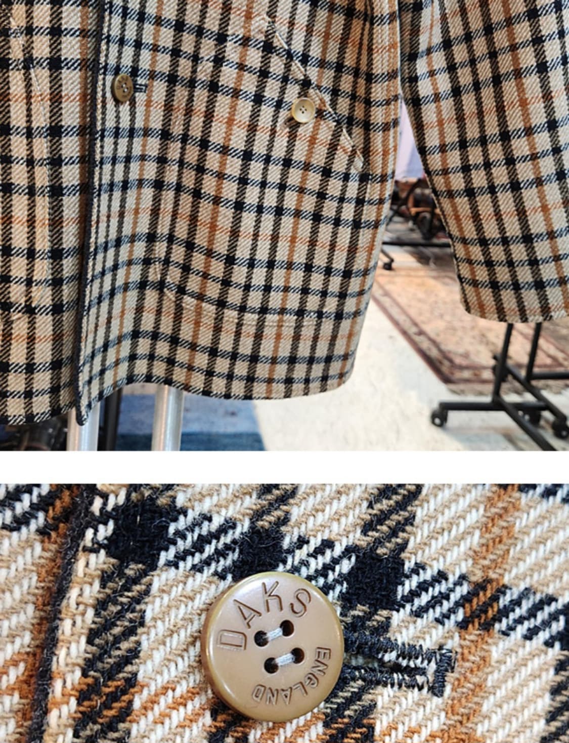 DAKS 닥스 일본판 울 블렌드 리버시블 (양면) 체크 벨트 빈티지 코트 상품이미지5