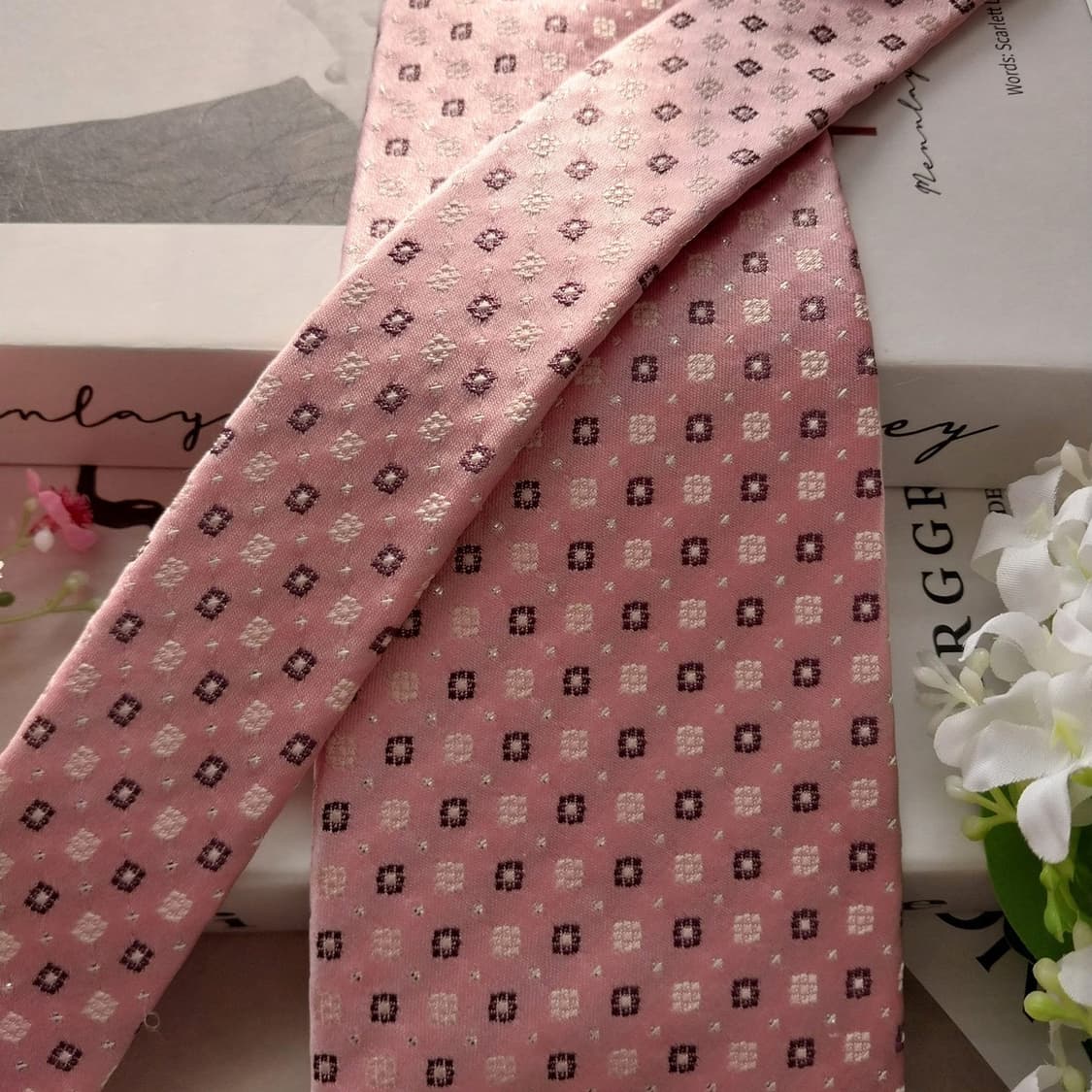 아쿠아스큐텀 실크 핑크 패턴 넥타이 9.4cm A+등급 K1932 상품이미지2