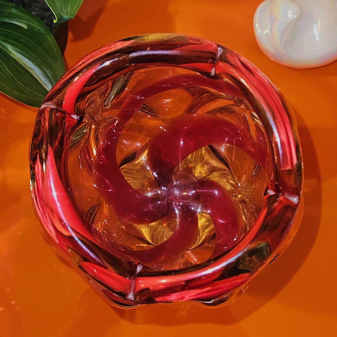 80s 오사카 Mcm 아트글라스 엠버 꽃병 상품이미지4