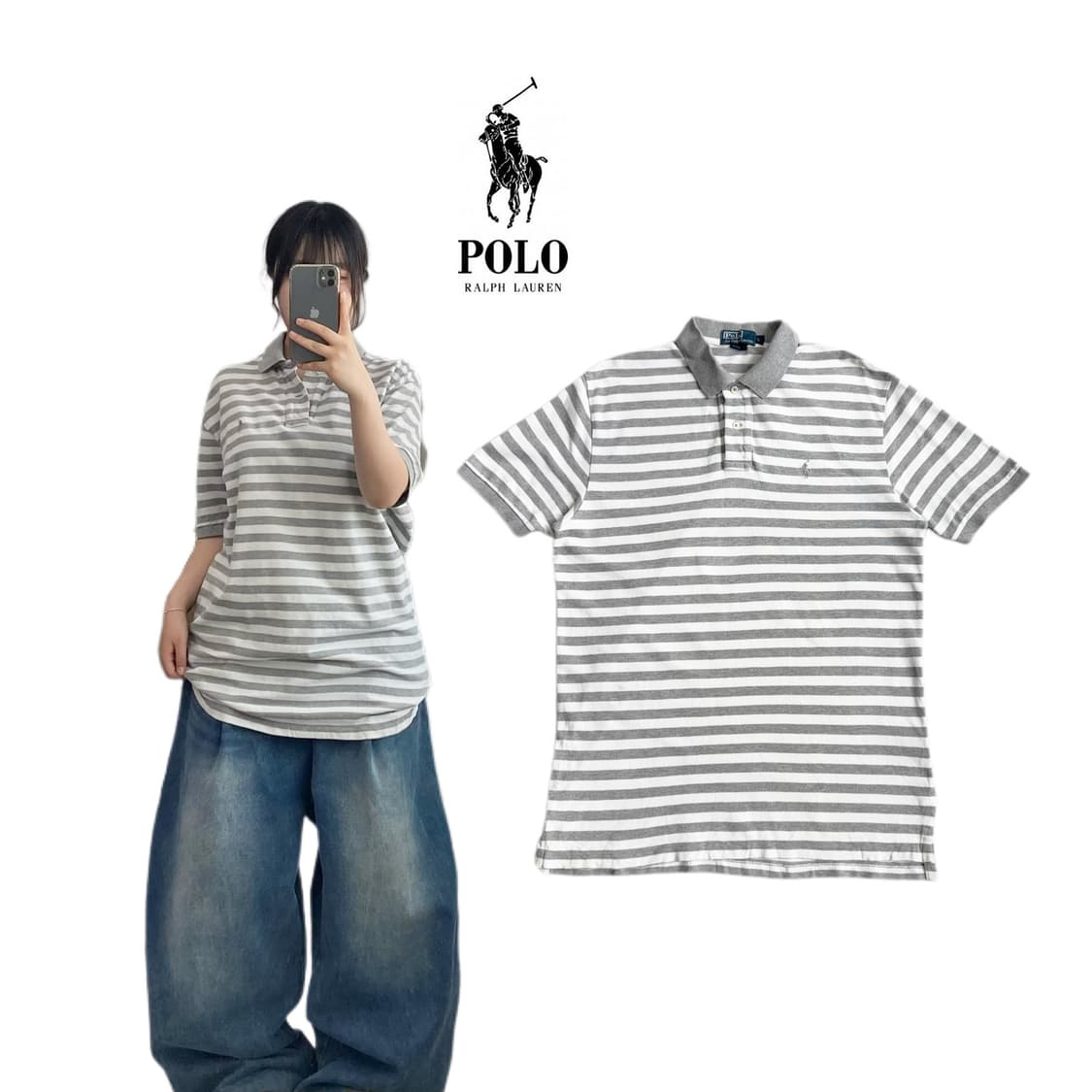 폴로 포니 PK 스트라이프 카라 반팔 티셔츠 상품이미지1