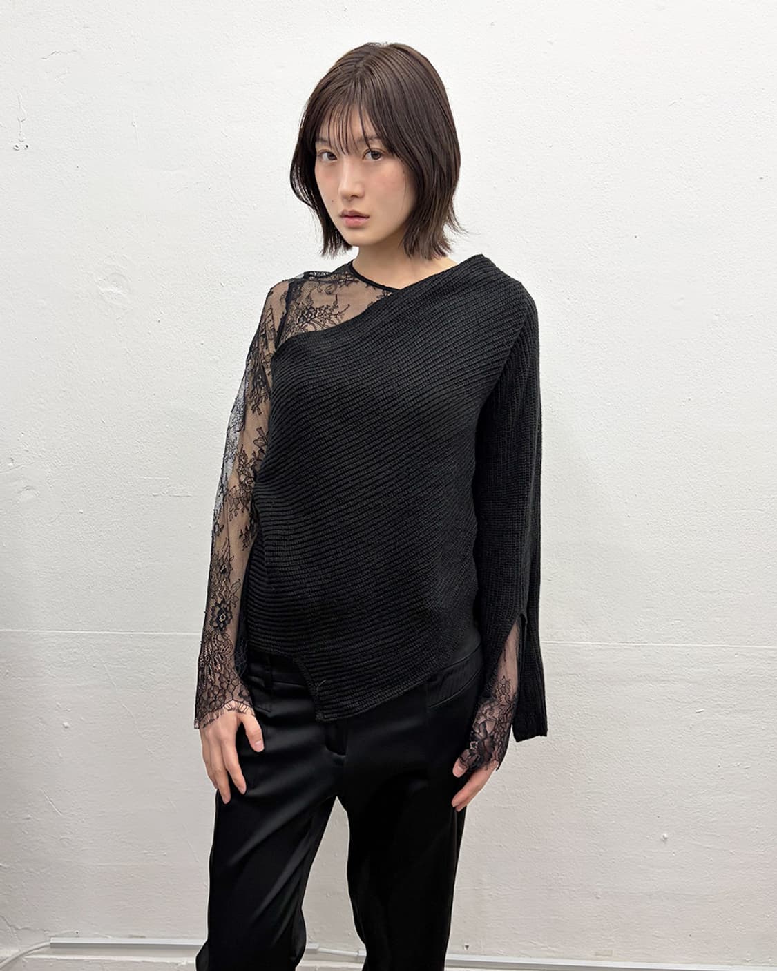 빈티지 레이스 패널 니트 탑 상품이미지1