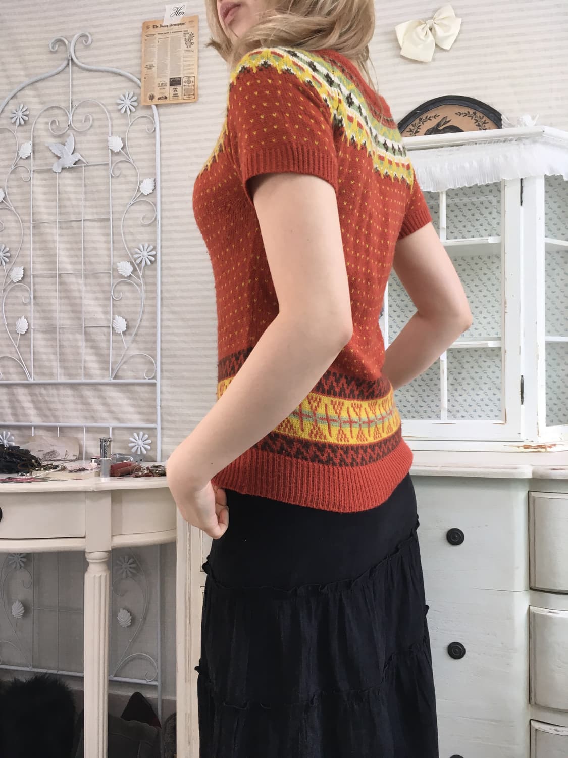 일본빈티지 오렌지 노르딕 하프 컷아웃 니트 상품이미지4