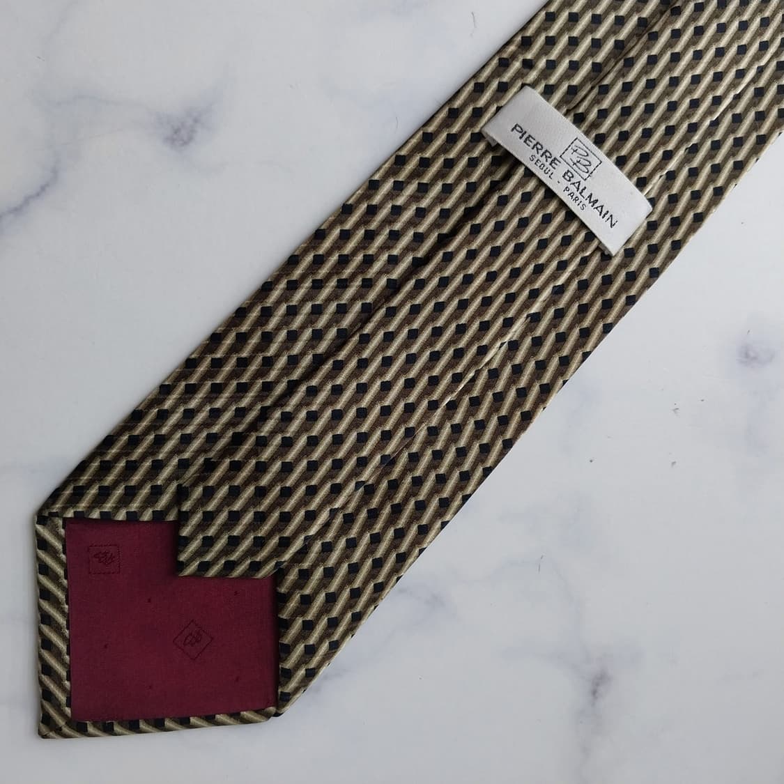 피에르 발망 실크 브라운 기하 패턴 넥타이 9.8cm A+등급 K2574 상품이미지9