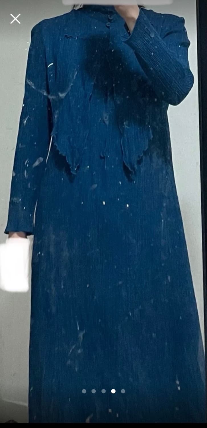 유니크 플리츠 청록색 원피스 상품이미지4