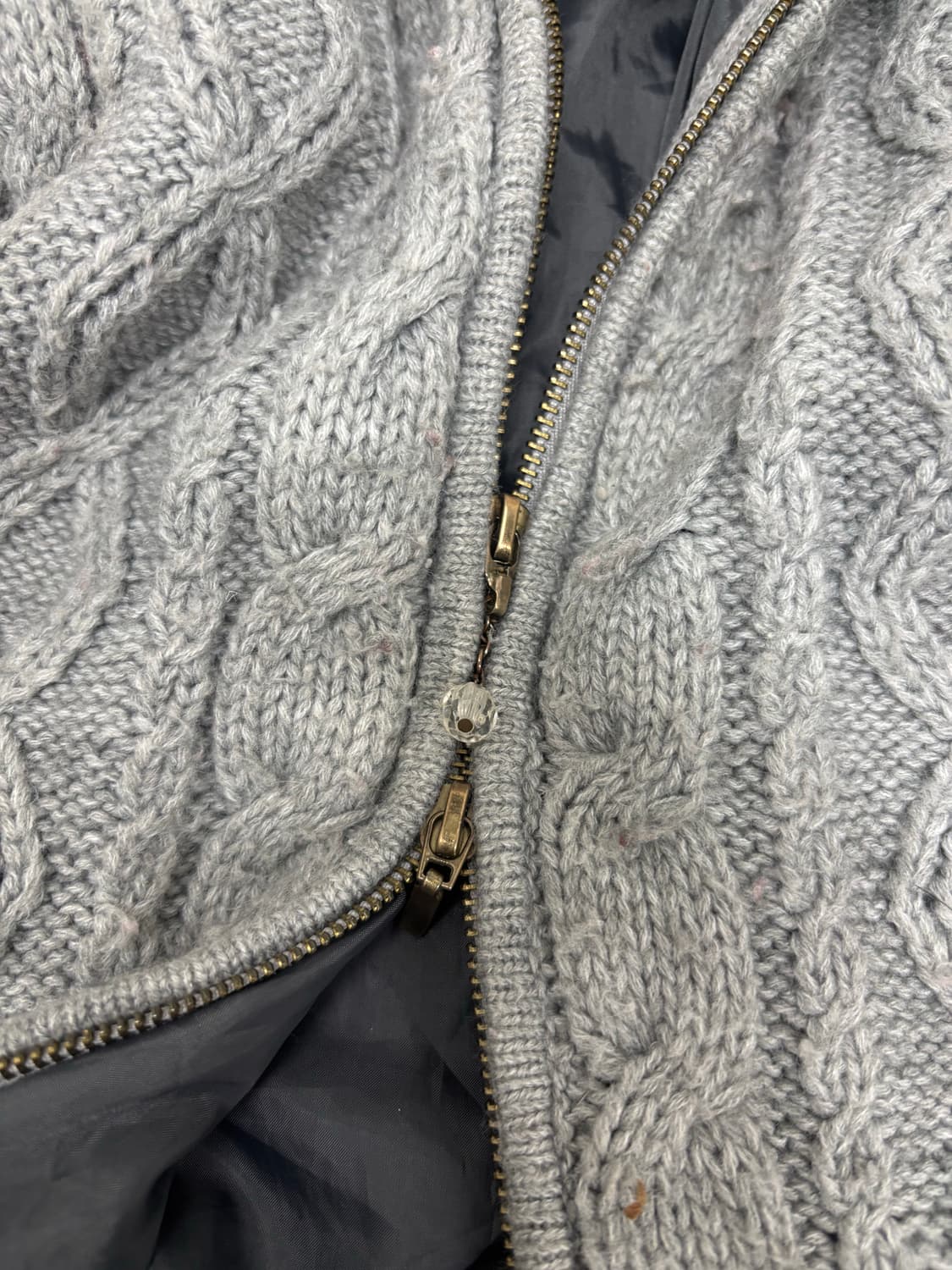 Y2K White Fur Hoodie Grey Knit Zip Up 상품이미지5