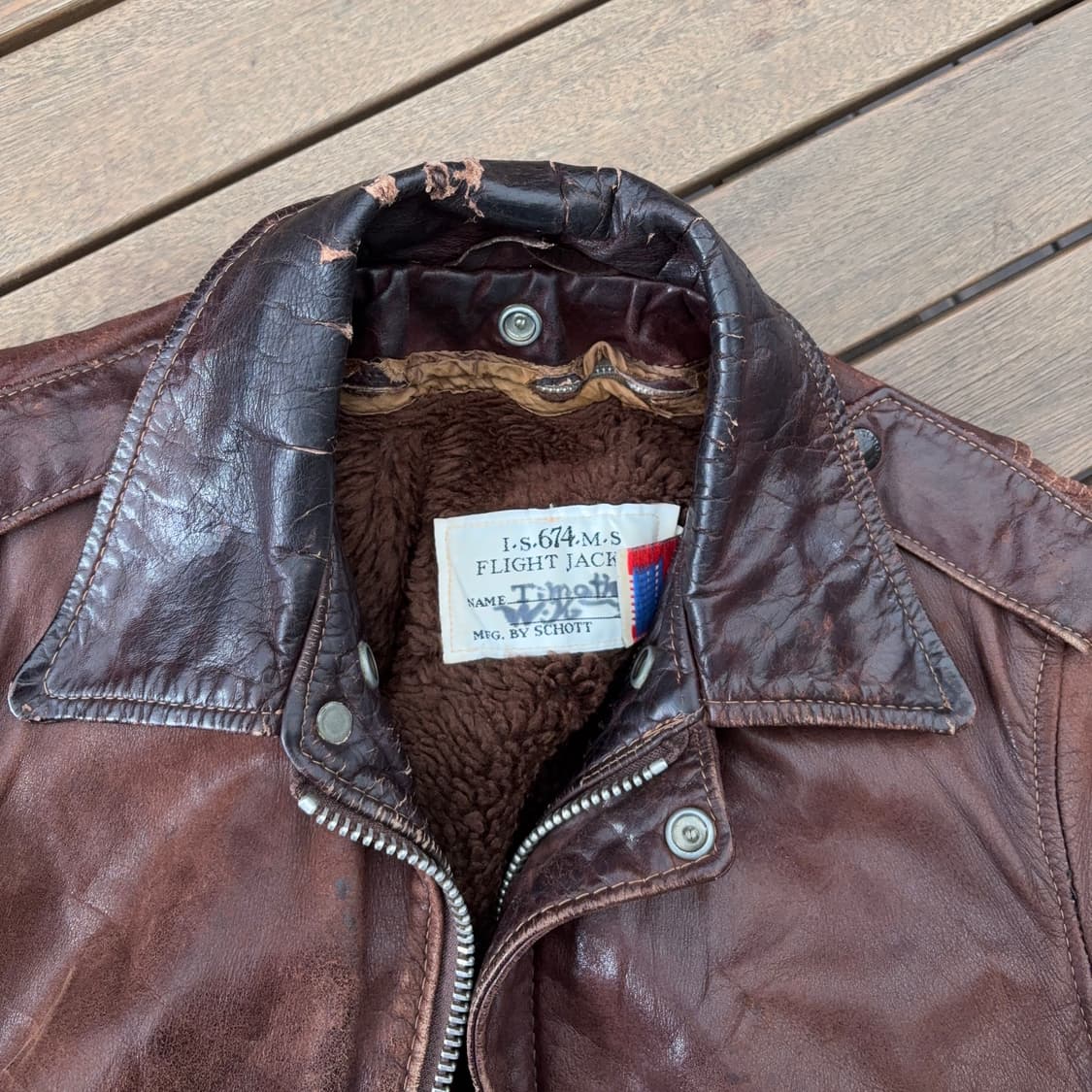 80s USA 쇼트 Schott I.S.674.M.S 레더 플라이트 자켓 상품이미지8