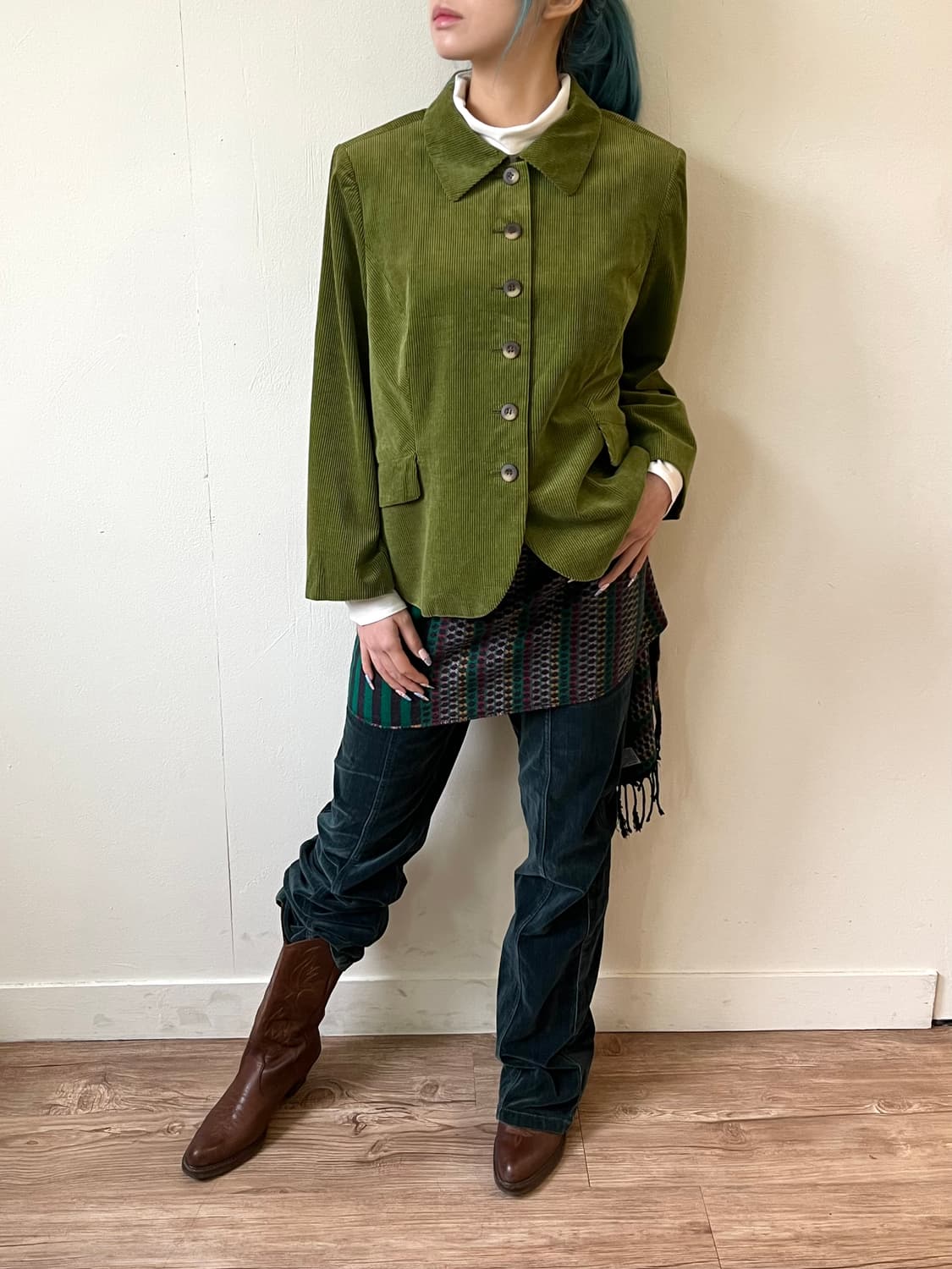 Leilian Ermenegildo Zegna 올리브그린 코듀로이 자켓 상품이미지4